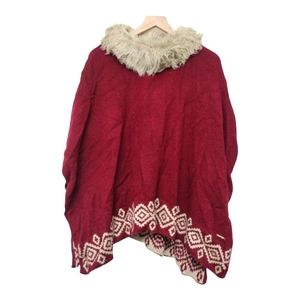 Black Rivet Faux Fur Aztec Shawl Knit Sweater Poncho Size S/M